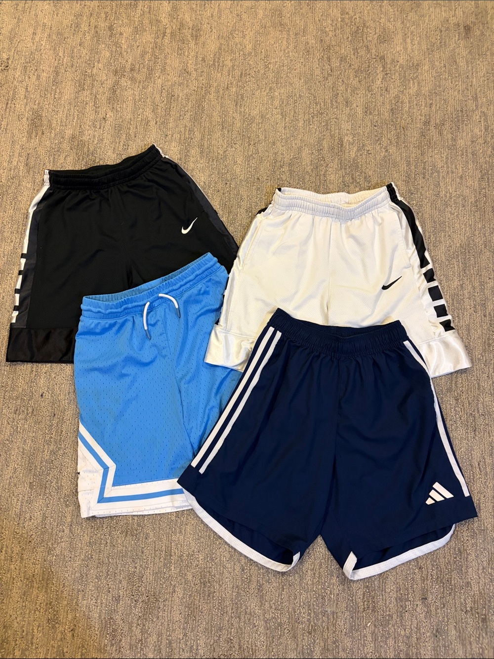Nike & AdidasKids Black and White Athletic Shorts Bundle with Blue and Navy Pair